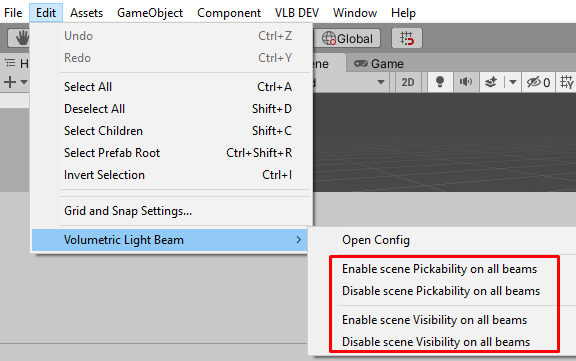 Toggle on and off scene visibility and pickability