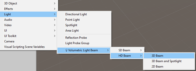 Create a new Volumetric Light Beam