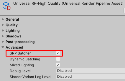 SRP Batcher enabled