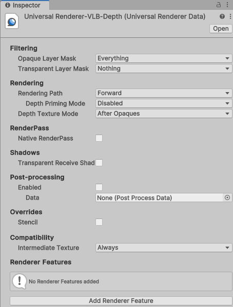 Custom Renderer for rendering VLB Depth Buffer
